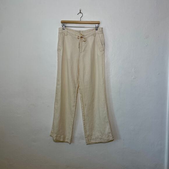 Lauren Ralph Lauren – Cream 100% Linen Wide Leg Drawstring Trousers - Picture 1 of 10